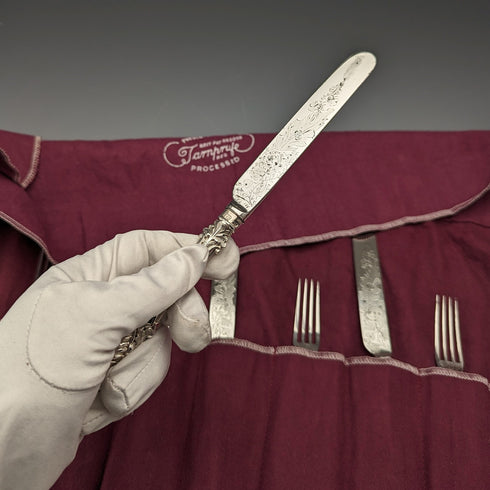 約 1860 年英國古董純銀手柄 4 對餐具 Harrison Brothers & Howson